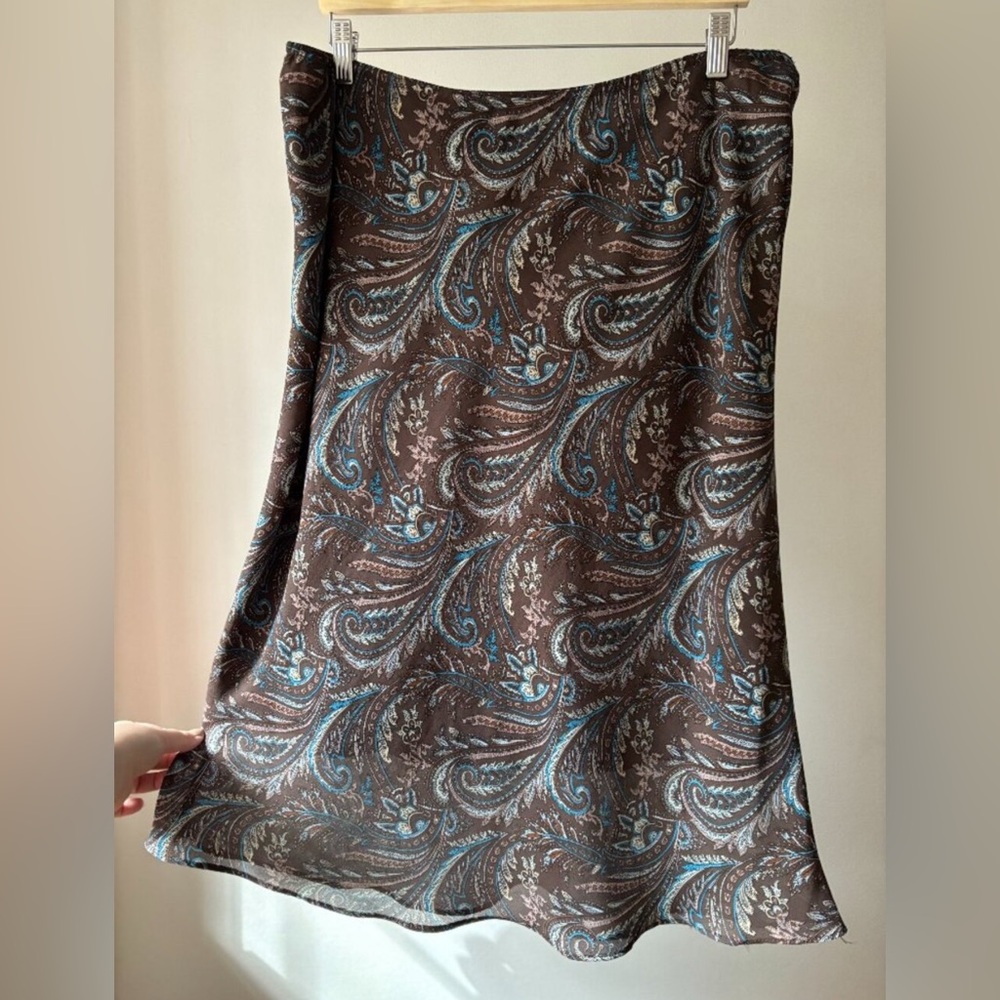 1990s Brown Paisley Maxi Slip Skirt | XL-XXL